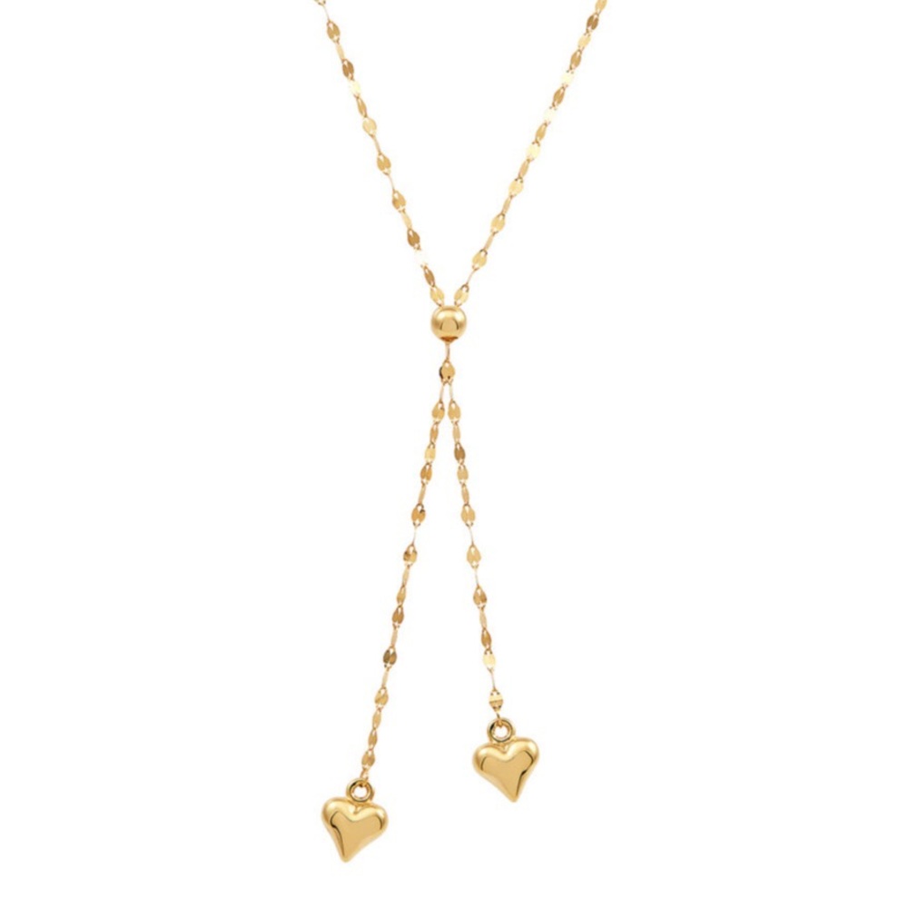 14K Gold Heart Y Necklace